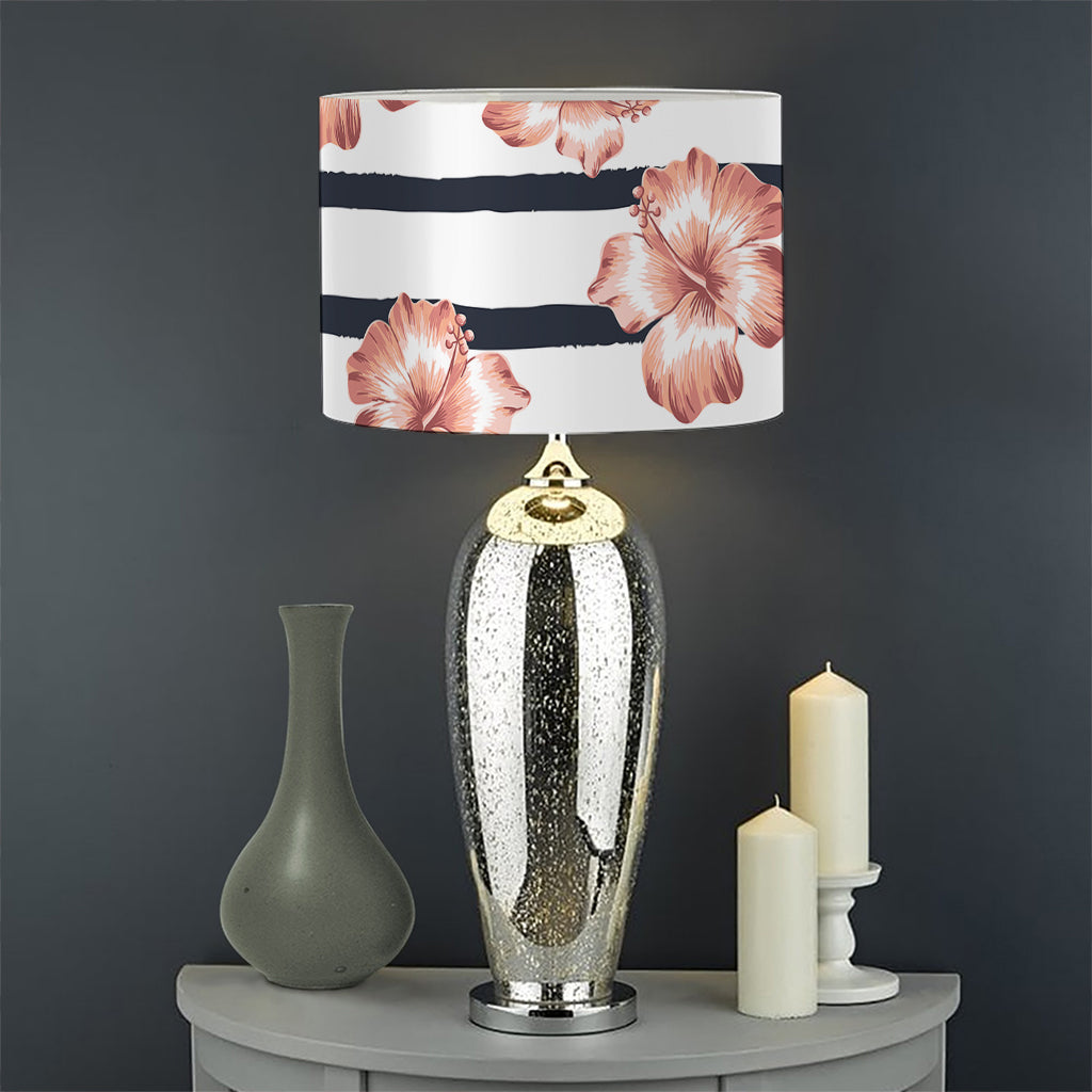 Pink Hibiscus Striped Pattern Print Drum Lamp Shade