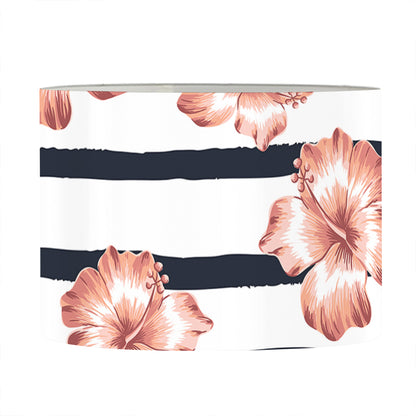 Pink Hibiscus Striped Pattern Print Drum Lamp Shade