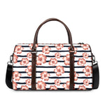 Pink Hibiscus Striped Pattern Print Duffle Bag