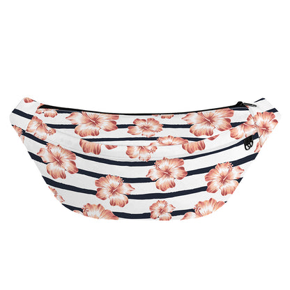 Pink Hibiscus Striped Pattern Print Fanny Pack