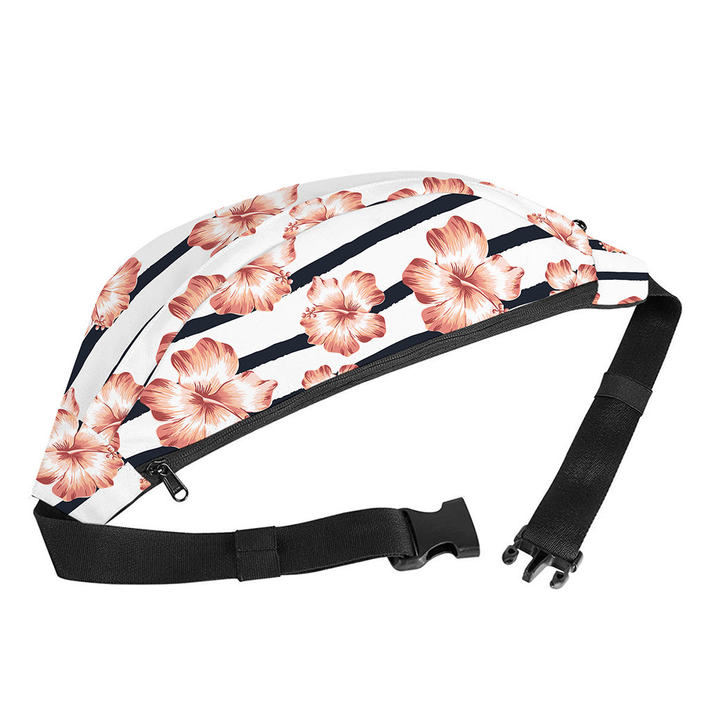 Pink Hibiscus Striped Pattern Print Fanny Pack