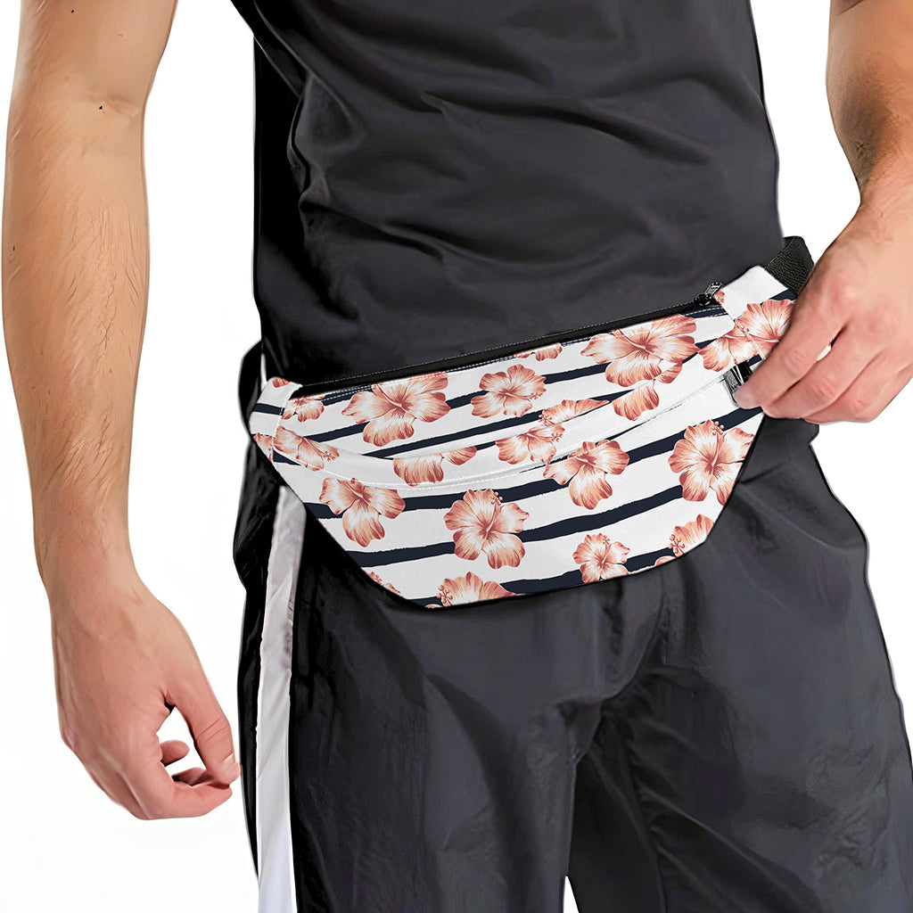 Pink Hibiscus Striped Pattern Print Fanny Pack