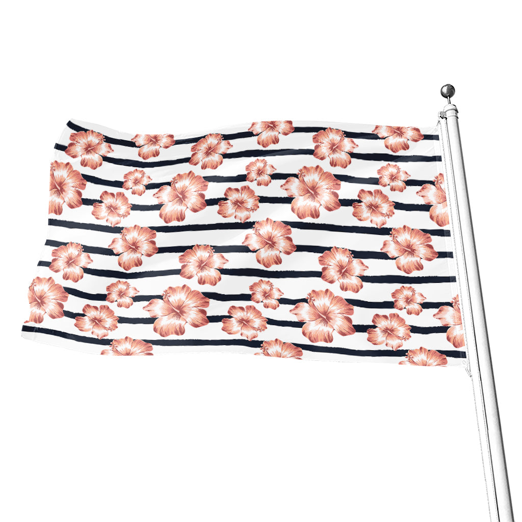 Pink Hibiscus Striped Pattern Print Flag