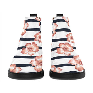 Pink Hibiscus Striped Pattern Print Flat Ankle Boots