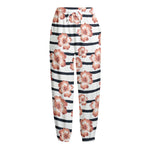 Pink Hibiscus Striped Pattern Print Fleece Lined Knit Pants