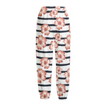 Pink Hibiscus Striped Pattern Print Fleece Lined Knit Pants