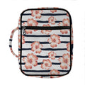 Pink Hibiscus Striped Pattern Print Front Pocket Bible Bag