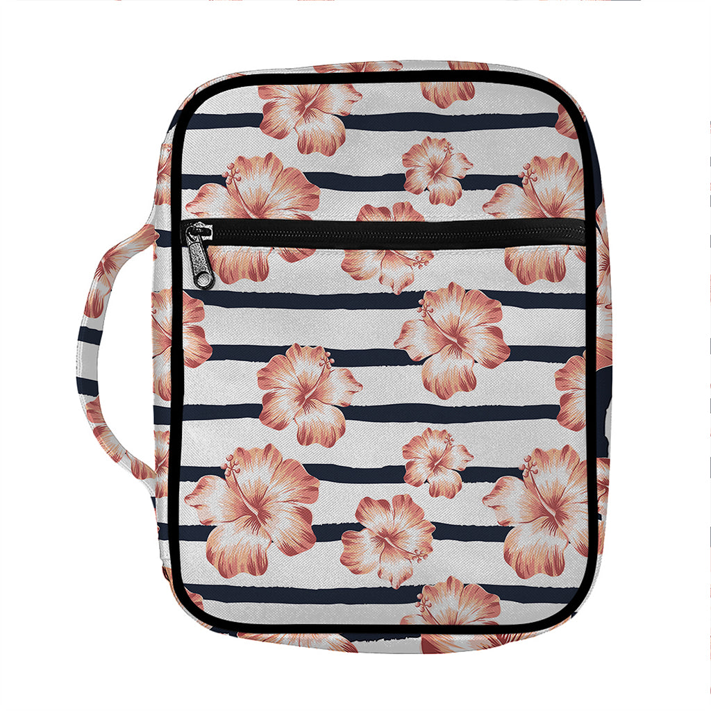 Pink Hibiscus Striped Pattern Print Front Pocket Bible Bag