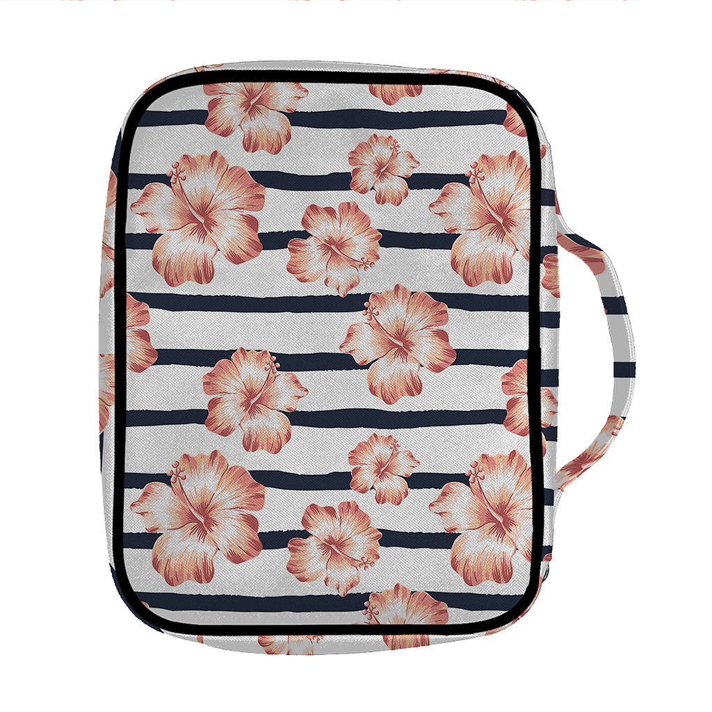 Pink Hibiscus Striped Pattern Print Front Pocket Bible Bag