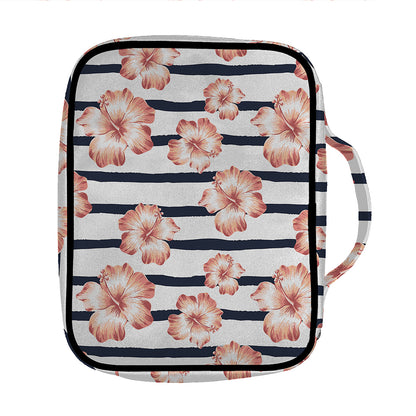 Pink Hibiscus Striped Pattern Print Front Pocket Bible Bag