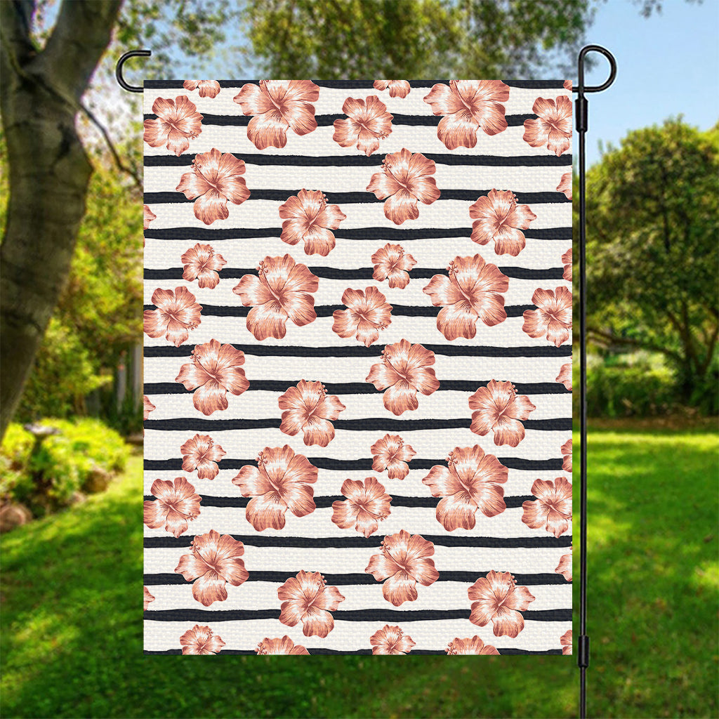 Pink Hibiscus Striped Pattern Print Garden Flag