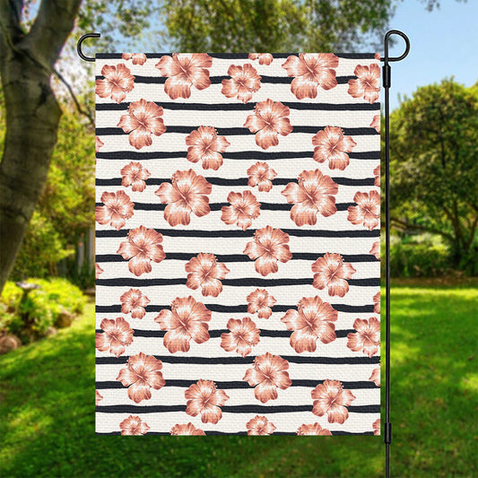 Pink Hibiscus Striped Pattern Print Garden Flag