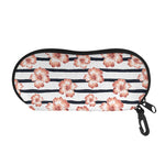 Pink Hibiscus Striped Pattern Print Glasses Case