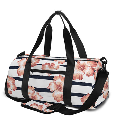 Pink Hibiscus Striped Pattern Print Gym Bag