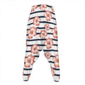 Pink Hibiscus Striped Pattern Print Hammer Pants
