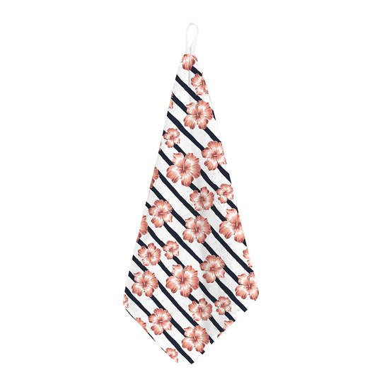 Pink Hibiscus Striped Pattern Print Hand Towel