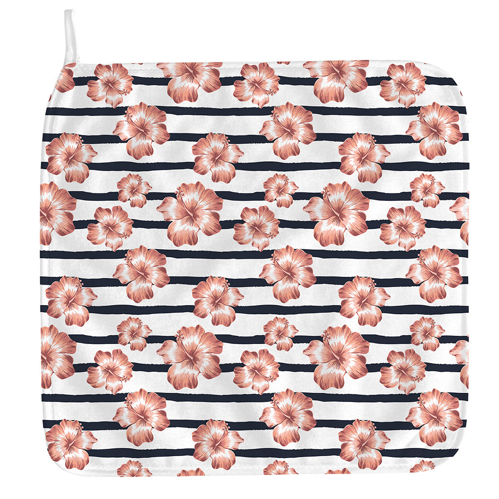 Pink Hibiscus Striped Pattern Print Hand Towel