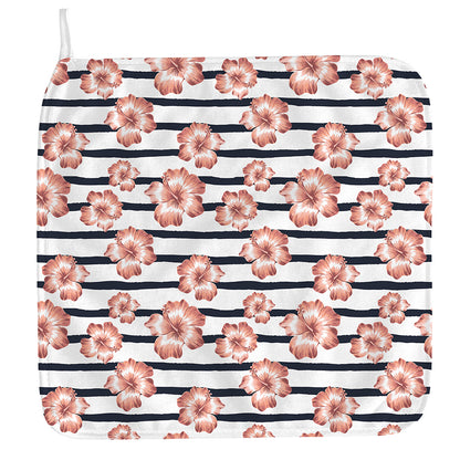 Pink Hibiscus Striped Pattern Print Hand Towel
