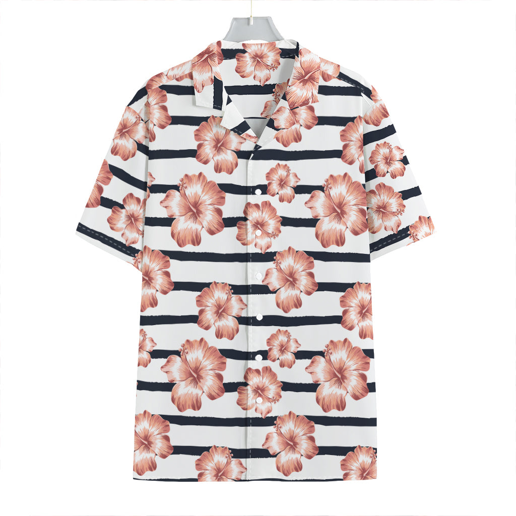 Pink Hibiscus Striped Pattern Print Hawaiian Shirt