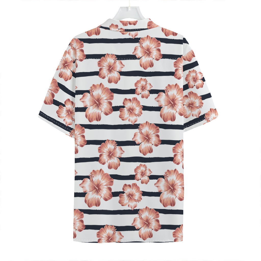 Pink Hibiscus Striped Pattern Print Hawaiian Shirt
