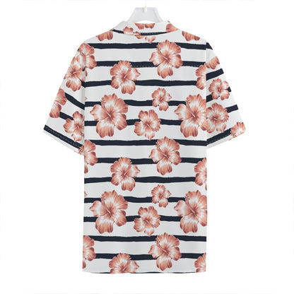 Pink Hibiscus Striped Pattern Print Hawaiian Shirt