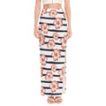 Pink Hibiscus Striped Pattern Print High Slit Maxi Skirt