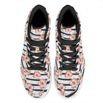 Pink Hibiscus Striped Pattern Print High Top Leather Sneakers