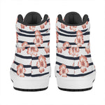 Pink Hibiscus Striped Pattern Print High Top Leather Sneakers