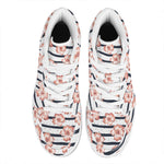 Pink Hibiscus Striped Pattern Print High Top Leather Sneakers