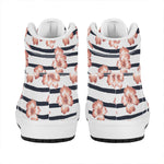 Pink Hibiscus Striped Pattern Print High Top Leather Sneakers