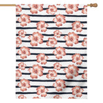 Pink Hibiscus Striped Pattern Print House Flag
