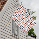 Pink Hibiscus Striped Pattern Print House Flag
