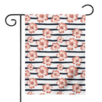 Pink Hibiscus Striped Pattern Print House Flag