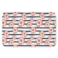 Pink Hibiscus Striped Pattern Print Indoor Door Mat