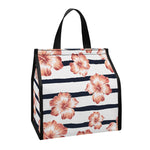 Pink Hibiscus Striped Pattern Print Insulated Lunch Tote