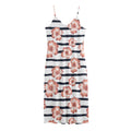 Pink Hibiscus Striped Pattern Print Jersey Midi Cami Dress
