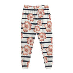 Pink Hibiscus Striped Pattern Print Jogger Pants