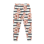 Pink Hibiscus Striped Pattern Print Jogger Pants