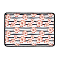 Pink Hibiscus Striped Pattern Print Kitchen Mat