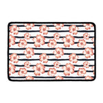 Pink Hibiscus Striped Pattern Print Kitchen Mat