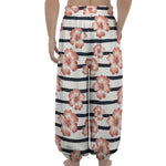 Pink Hibiscus Striped Pattern Print Lantern Pants