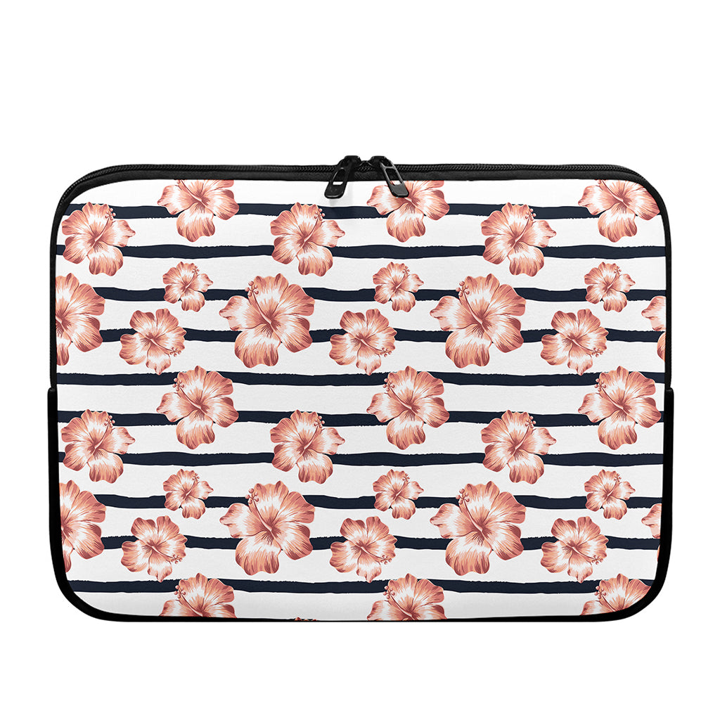 Pink Hibiscus Striped Pattern Print Laptop Sleeve