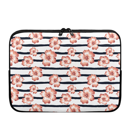 Pink Hibiscus Striped Pattern Print Laptop Sleeve