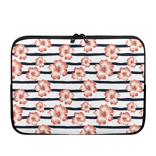 Pink Hibiscus Striped Pattern Print Laptop Sleeve