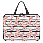 Pink Hibiscus Striped Pattern Print Laptop Sleeve With Handle