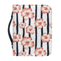 Pink Hibiscus Striped Pattern Print Leather Bible Cover