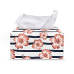 Pink Hibiscus Striped Pattern Print Leather Tissue Box Cover