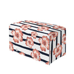 Pink Hibiscus Striped Pattern Print Leather Tissue Box Cover