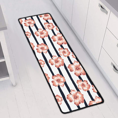 Pink Hibiscus Striped Pattern Print Long Kitchen Mat