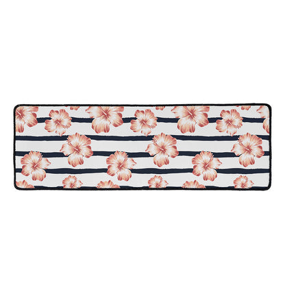 Pink Hibiscus Striped Pattern Print Long Kitchen Mat